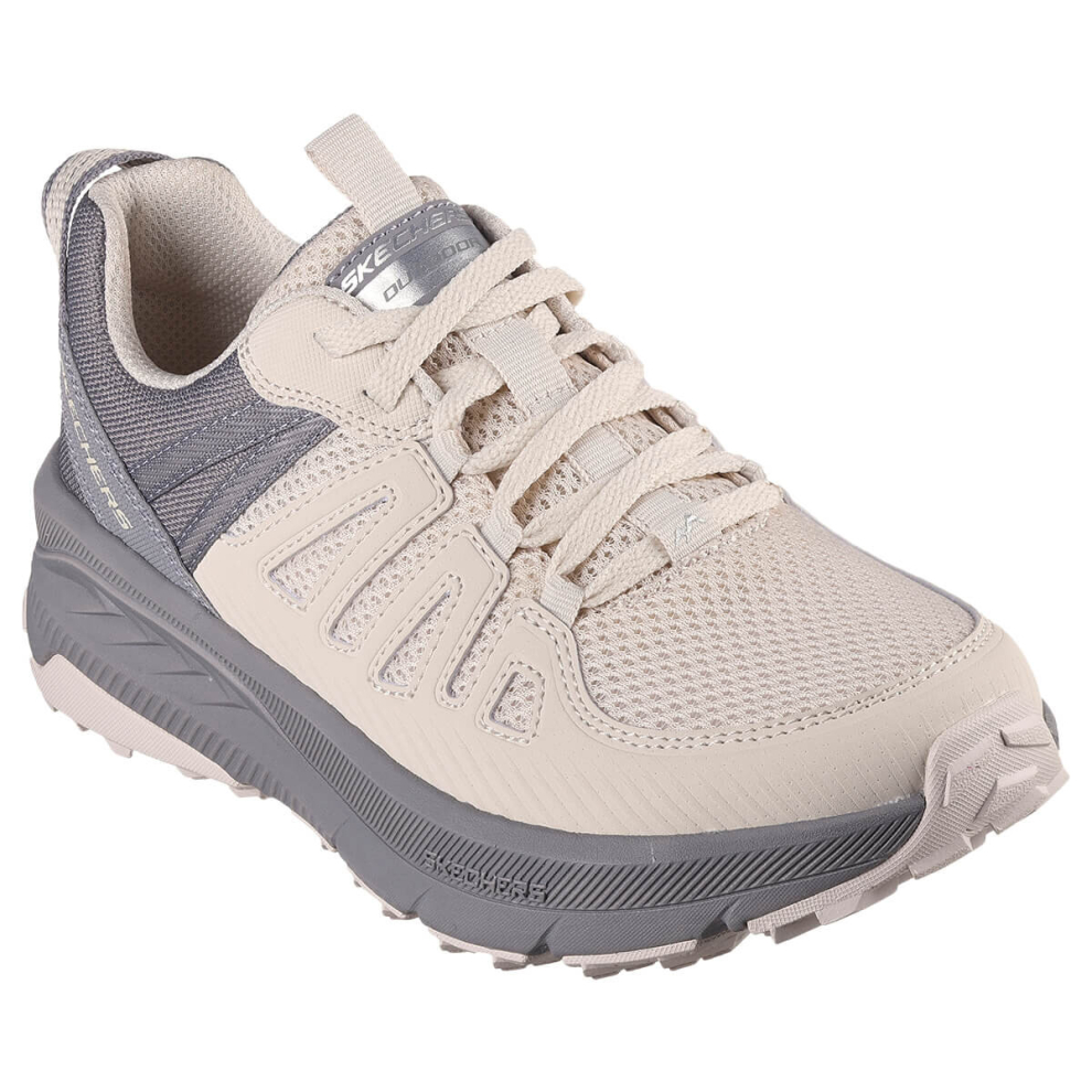 (UK 5.5, Neutral/Grey) Skechers Womens 2023 Switch Back Cascades Low Top Lace Up Memory Foam Trainers