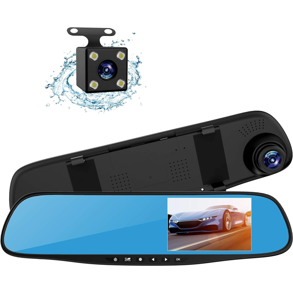 RigWig Car Mirror Dash Cam Recorder 4.3" Full HD 1080P Dashboard Camera Front and Rear View Dual Lens Night Vision