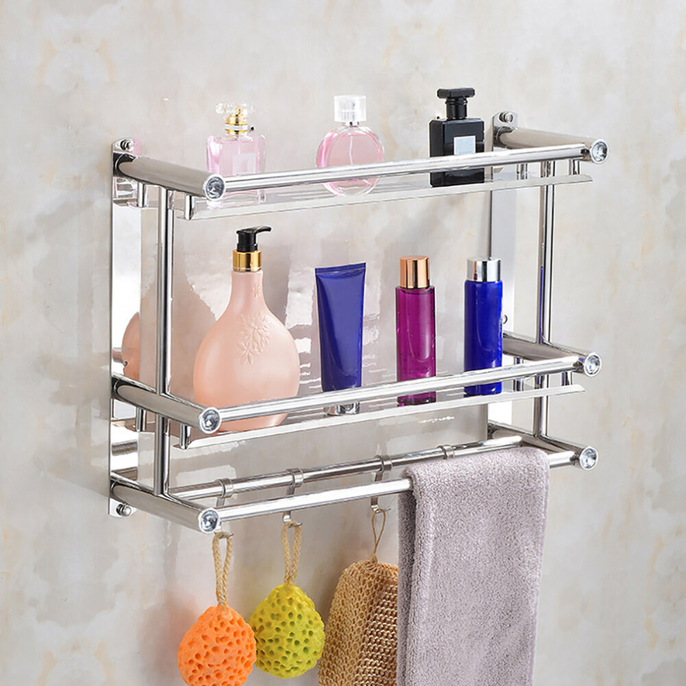 2 Tier Wall Mounted Bathroom Stainless Towel Rail Holder Storage Rack Shelf Bar