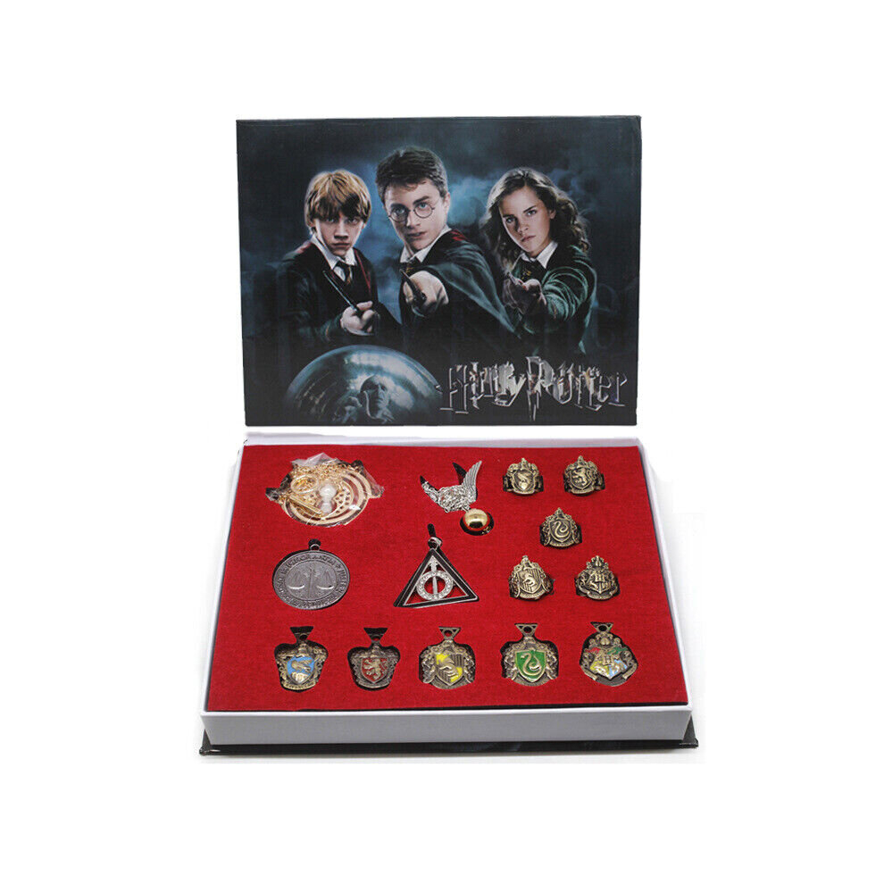 (  14Pcs Magic Set) 15pc Harry Potter Collect Box Magic Wand Badge Necklace Set Dumbledore Xmas Gift