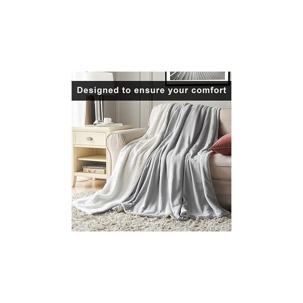 (Silver, Small - 130x150 cm) Soft Sherpa Fleece Blankets Warm Sofa Bed Throw