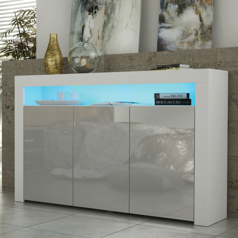 Creative Furniture White,Grey,Multicoloured Aether Sideboard Led - White & Grey Gloss Doors 155Cm