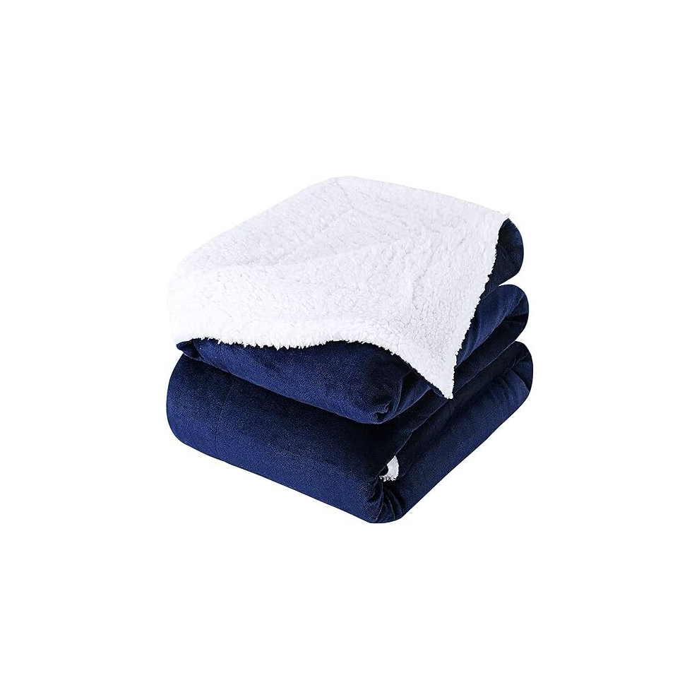 (Navy Blue, Small - 130x150 cm) Soft Sherpa Fleece Blankets Warm Sofa Bed Throw