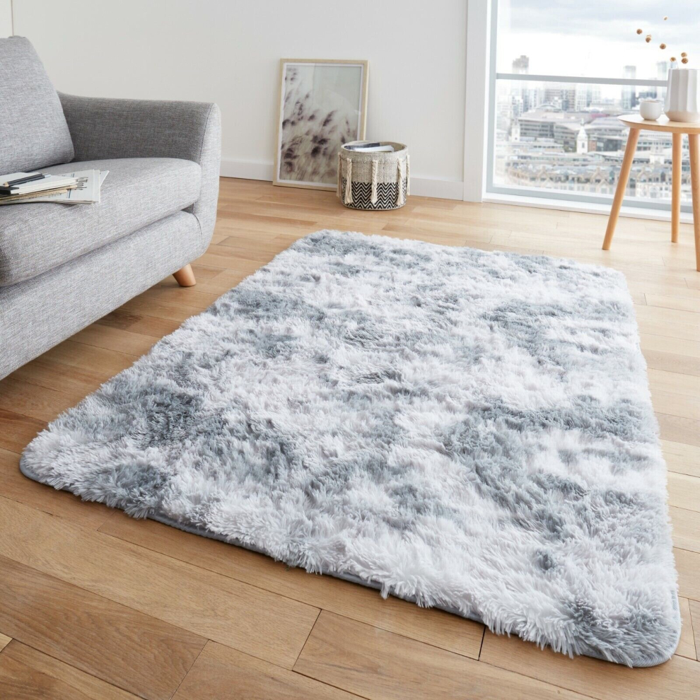 (Grey, 80x150cm) Large Shaggy Fluffy Rugs Anti-Slip Super Soft Mat Living Room Carpet