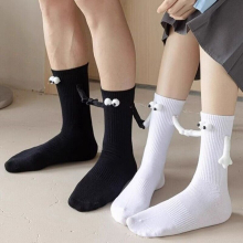 ( Pure white) Holding Hands Socks for Kids Adults 3D Doll Funny Magnetic Suction Couple Sock