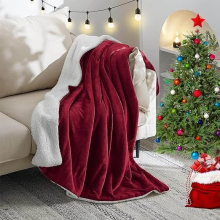 (Red -Sherpa Fleece) King Sherpa Fleece Blanket Throw Bed Sofa Couch UK