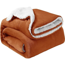 (Orange -Sherpa Fleece) King Sherpa Fleece Blanket Throw Bed Sofa Couch UK