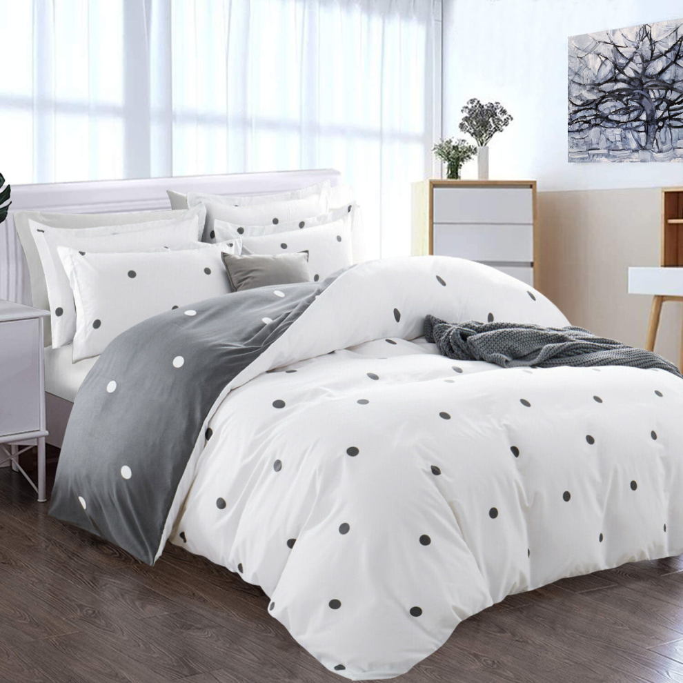 (Dotted, Double) Reversible Duvet Quilt Cover Bedding Set With Pillow Cases Single Double King