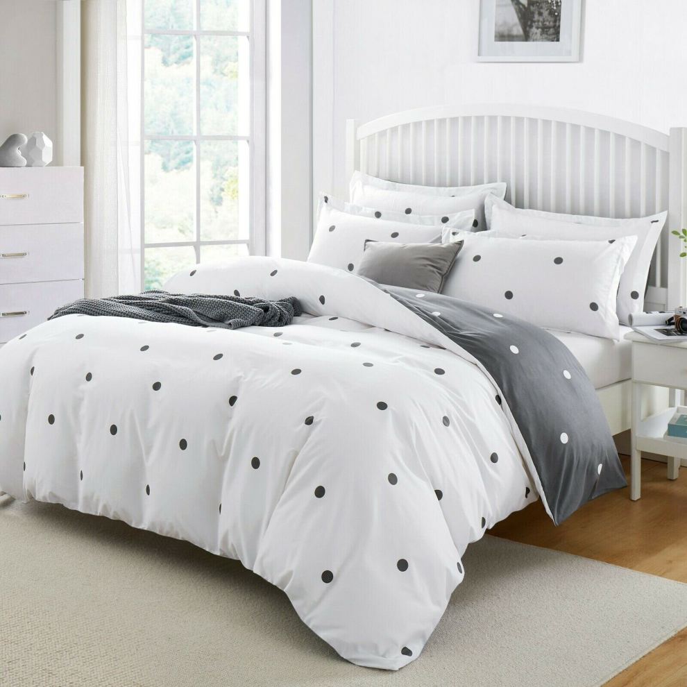 (Dotted, King) Reversible Duvet Quilt Cover Bedding Set With Pillow Cases Single Double King