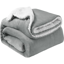 (Silver -Sherpa Fleece) King Sherpa Fleece Blanket Throw Bed Sofa Couch UK
