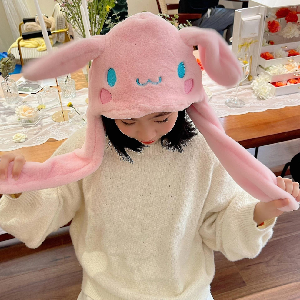 (4) Cute Sanrio Hat Cinnamoroll Accessories Kawaii Keep Warm Thickening Plush Ear Cap Ears Move Anime Soft Toys For Girls Gift