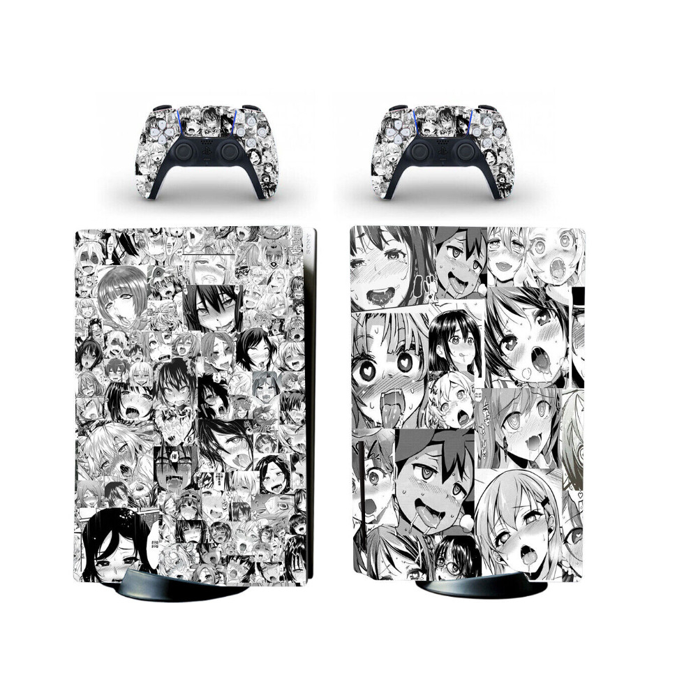 Newjass Ps5 Standard Disc Console Skin Sticker Decal Anime Ahegao Sexy Anime Girls Gray