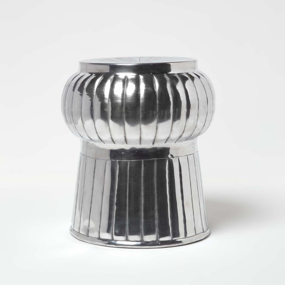 Homescapes Elegant Designer Solid Metal Silver Footstool MOROCCAN 43 cm High-image-OPC-P8FKPQH-NEW