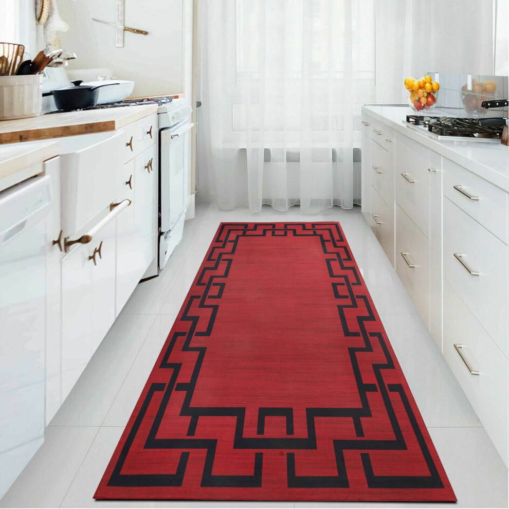 (60 X 220 cm_Runner, Red Black) Luxury Soft Rugs Large Runner Rug Non Slip Door Mats