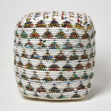 (40 x 40 x 40 cm) Cream Chindi Design Bean Filled Pouffe & Footstool