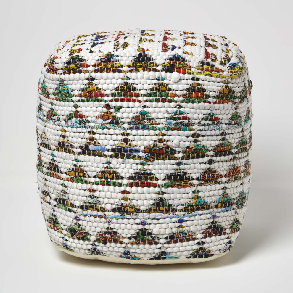 Homescapes (40 X 40 X 40 Cm) Cream Chindi Design Bean Filled Pouffe & Footstool