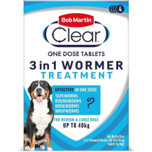 Bob Martin Clear   3 in 1 Wormer Tablets for Small, Medium & Large Dogs (up to 40kg) Clinically Proven Treatment (4 Tablets)