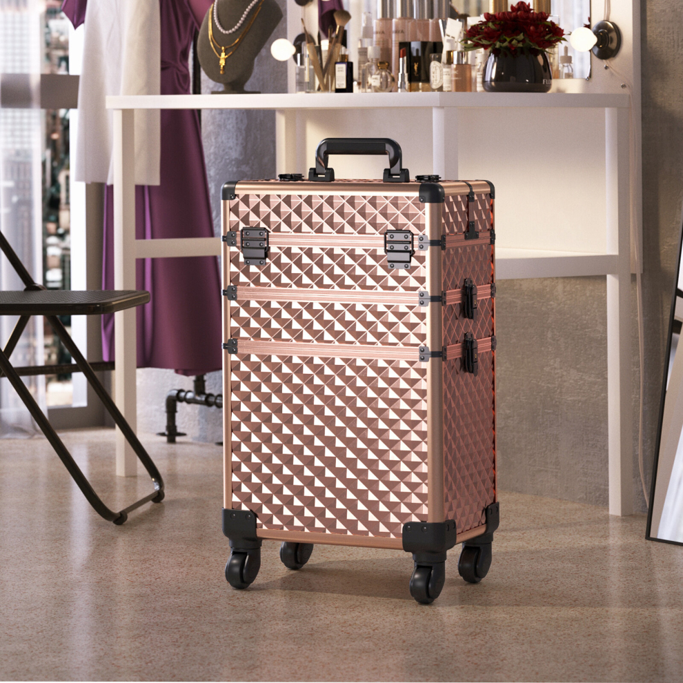Makeup Case Trolley 3in 1 Professional Vanity Hairdressing Drawer Case on Wheels