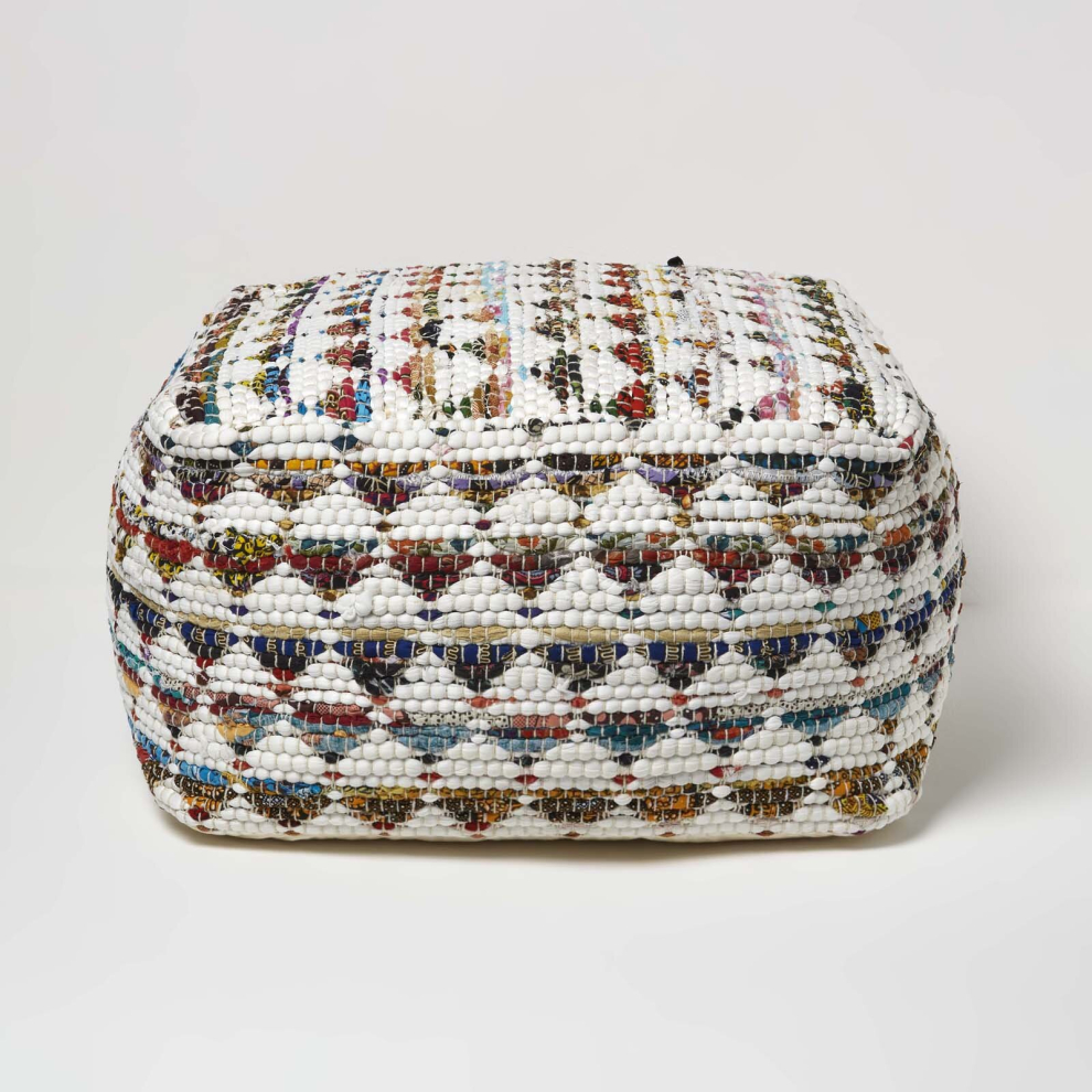 Homescapes (60 X 60 X 30 Cm) Cream Chindi Design Bean Filled Pouffe & Footstool