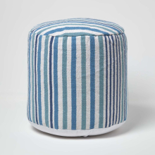 (45 x 40 cm) Blue & White Stripe Bean Filled Pouffe & Footstool