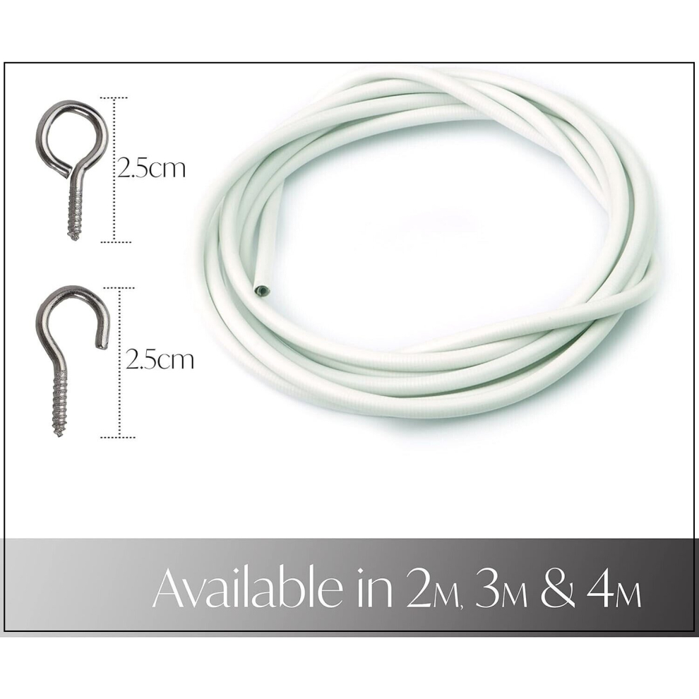 (4M With 16 Hooks And Eyes, Pack Of 2) White Curtain Wire Net Cord Cable with Hooks &Eyes