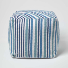 (40 x 40 x 40 cm) Blue & White Stripe Bean Filled Pouffe & Footstool