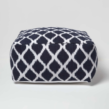 (60 x 60 x 30 cm) Ikat Design Blue and Natural Colour Bean Filled Pouffe and Footstool