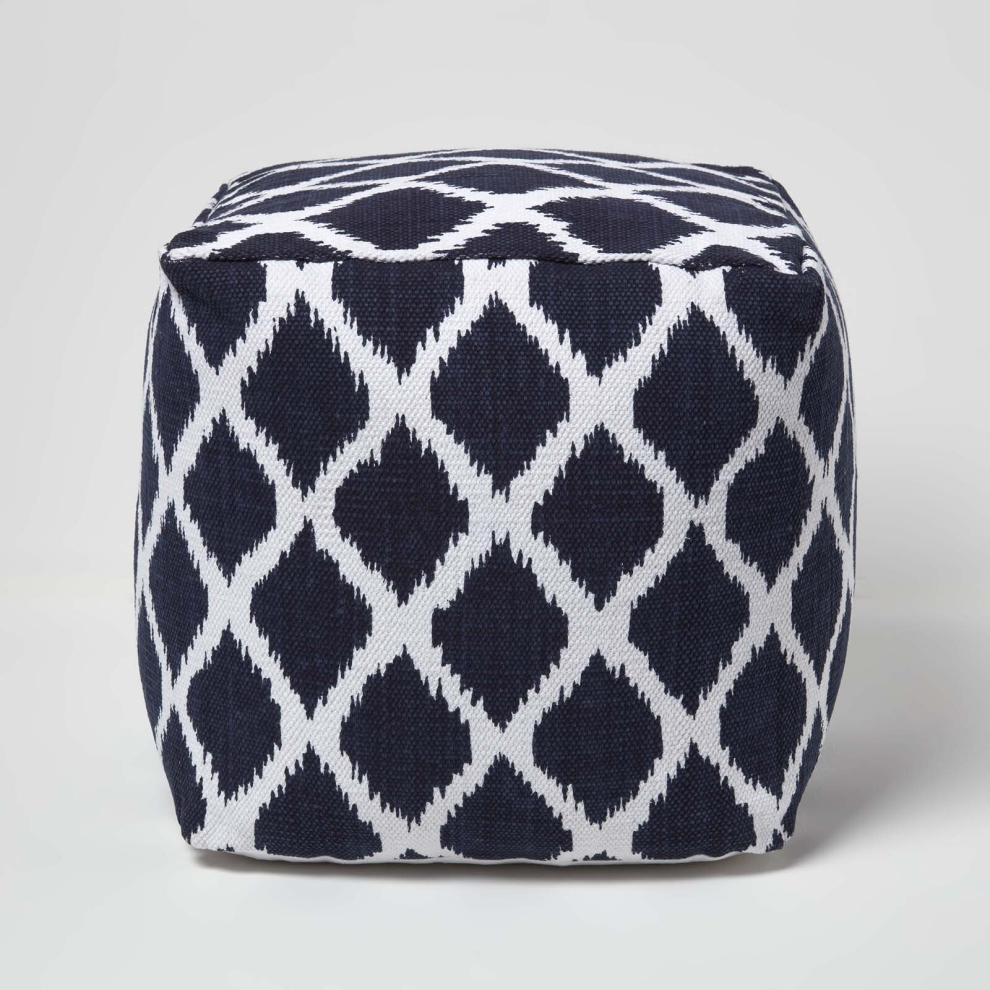 (40 x 40 x 40 cm) Ikat Design Blue and Natural Colour Bean Filled Pouffe and Footstool-image-OPC-P8FKPBC-NEW