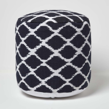 (45 x 40 cm) Ikat Design Blue and Natural Colour Bean Filled Pouffe and Footstool