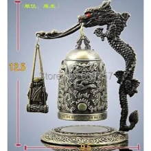 rare luck Rare Tibet Bronze Carved Dragon&buddha Bell art bronze copper