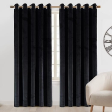 (Black, 66" x 54" (168cm x 137cm)) Crushed Velvet Blackout Curtains Eyelet Ring Top Readymade Drapes