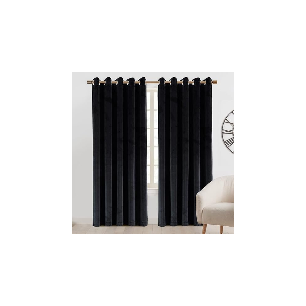 (Black, 66" x 72" (168cm x 183cm)) Velvet Curtain Eyelet Ring Top Luxury Drapes Interior Decor Classic Style Curtains