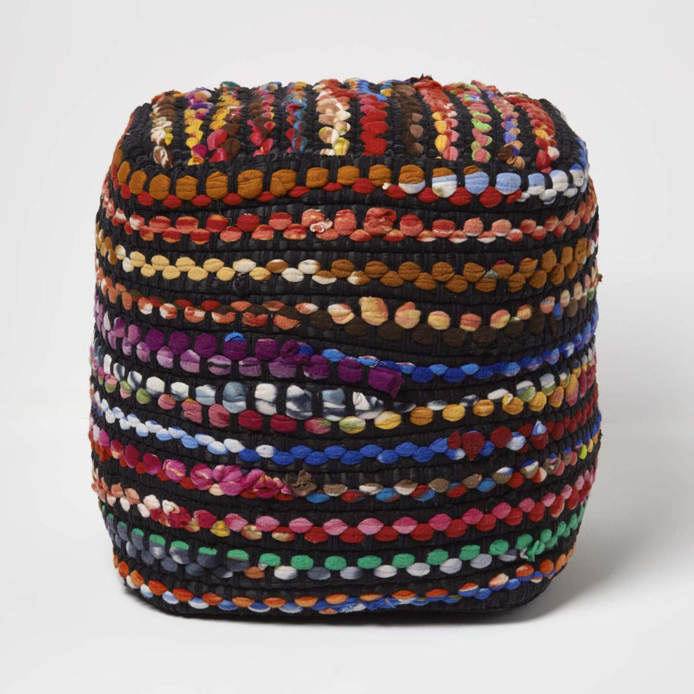 (40 x 40 x 40 cm) Multi Coloured Folk Woven Bean Filled Pouffe-image-OPC-P8FKPFV-NEW