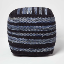 (40 x 40 x 40 cm) Texas Denim Woven Striped Bean Filled Pouffe