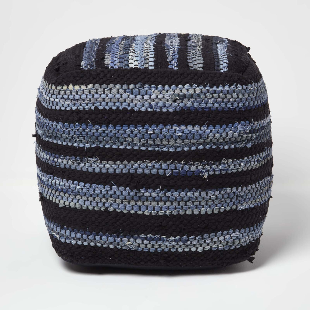 (40 x 40 x 40 cm) Texas Denim Woven Striped Bean Filled Pouffe-image-OPC-P8FKPH5-NEW