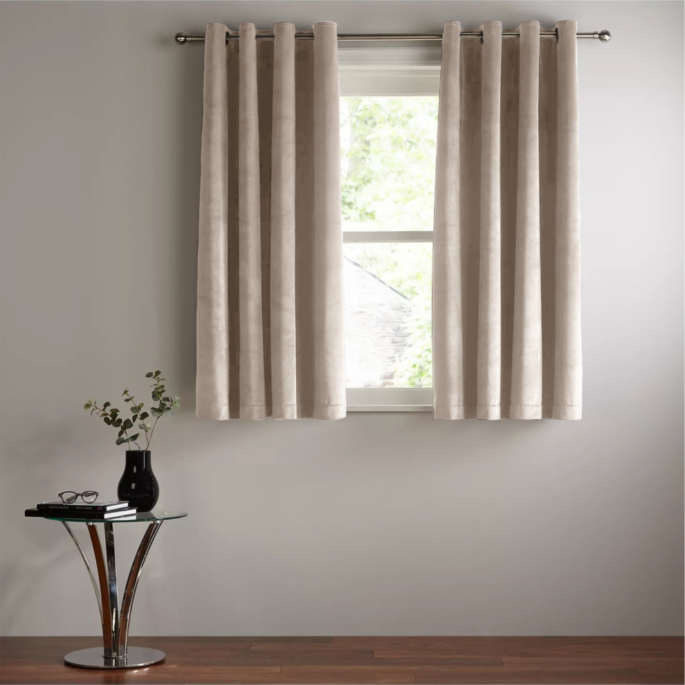 (Beige) Eyelet Ring Top Velvet Small Pair Curtains For Bedroom Living Room Hotel 46 x 54