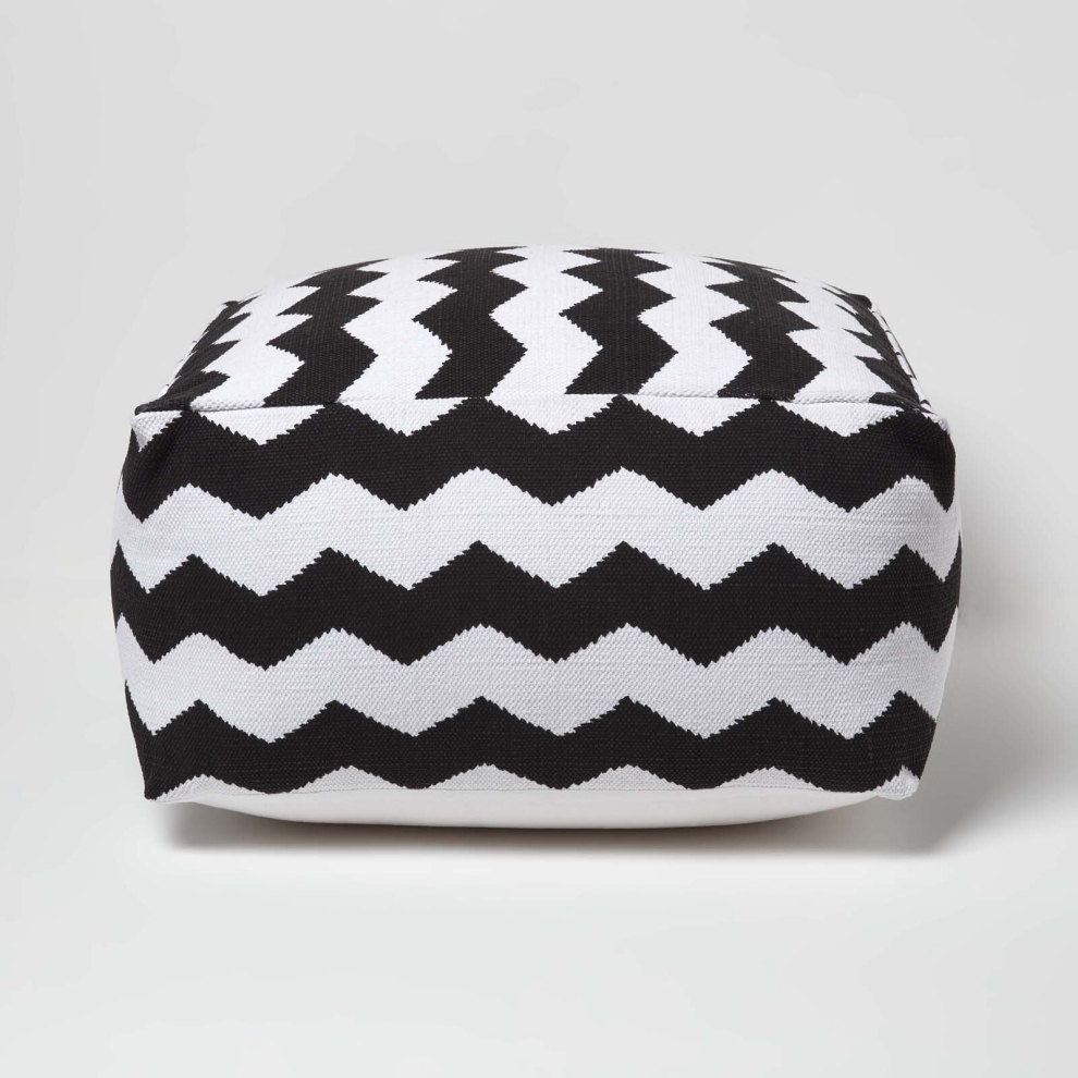 (60 x 60 x 30 cm) Black and White Chevron Style Bean Footstool