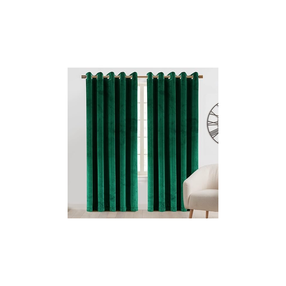 (Green, 66" x 72" (168cm x 183cm)) Velvet Curtain Eyelet Ring Top Luxury Drapes Interior Decor Classic Style Curtains