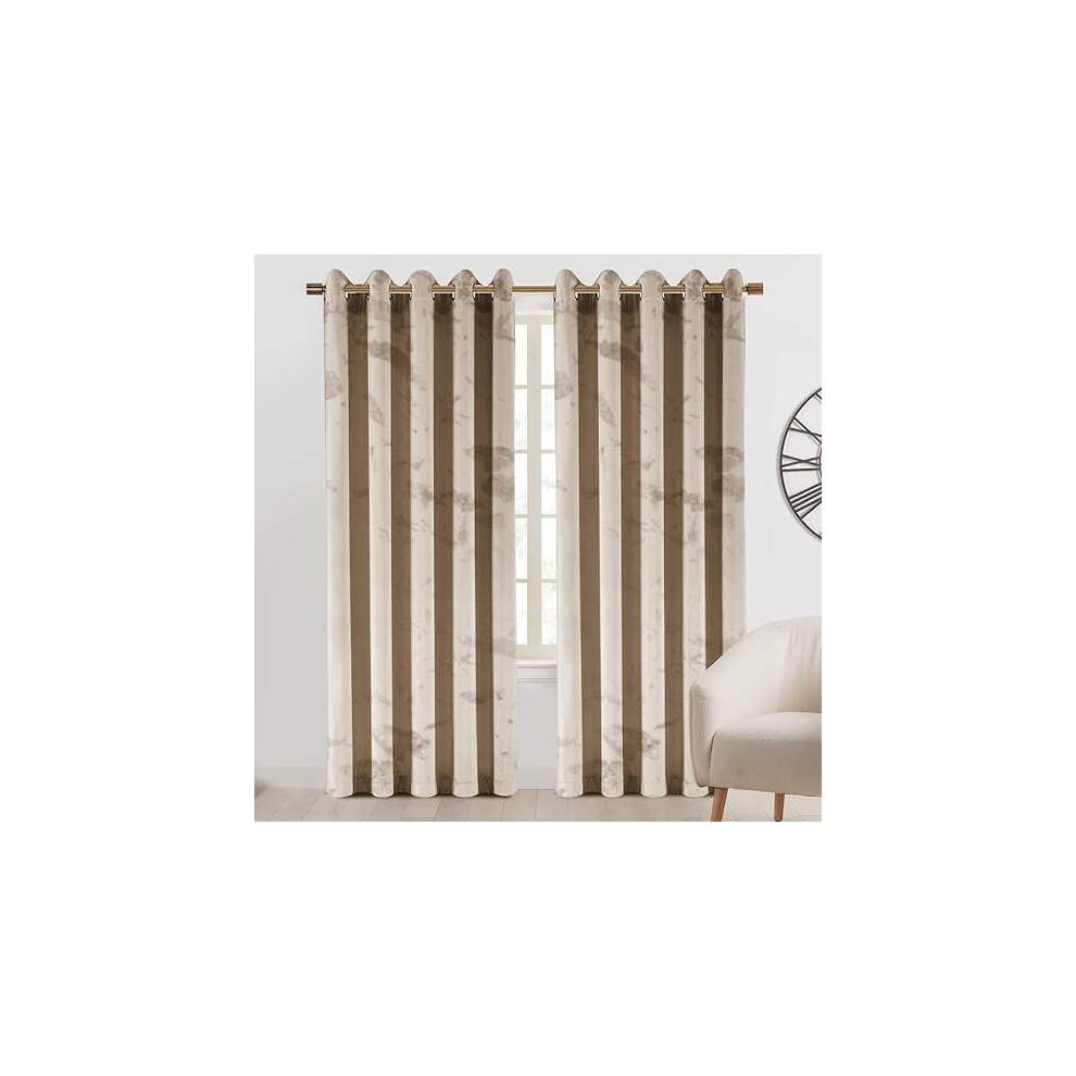 Imperial Rooms (Beige, 66" X 72" (168Cm X 183Cm)) Crushed Velvet Blackout Curtains Eyelet Ring Top Readymade Drapes Cream