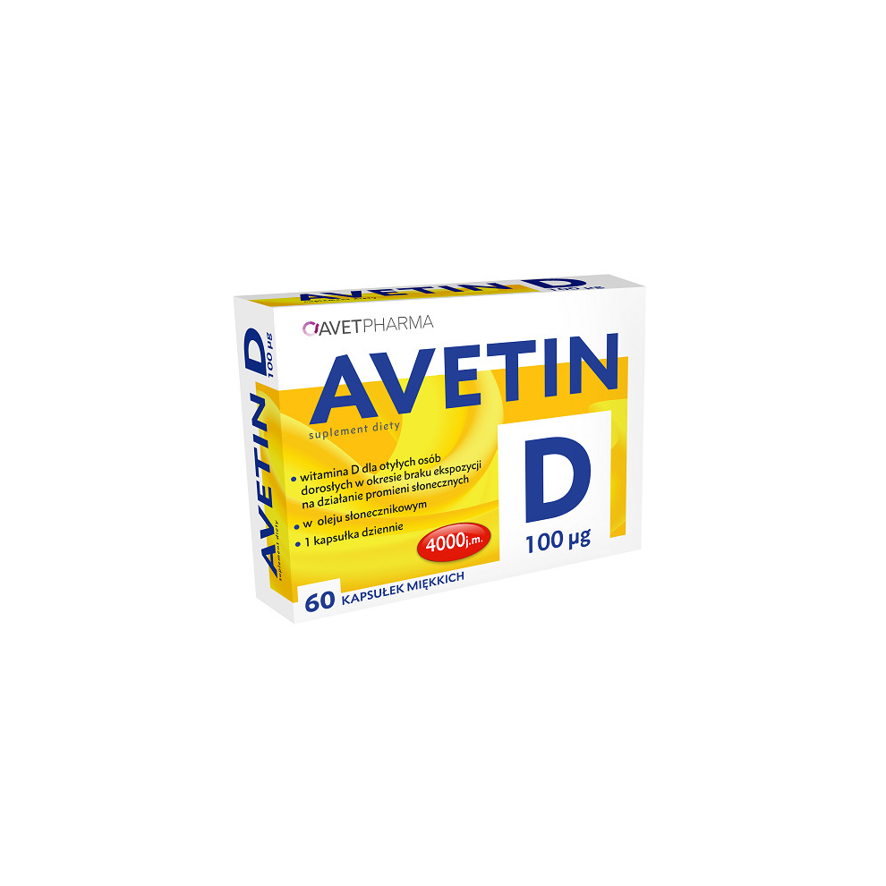 Avet Avetin D 100Âµg (4000 j.m.) 60 kap vitamin D in sunflower oil