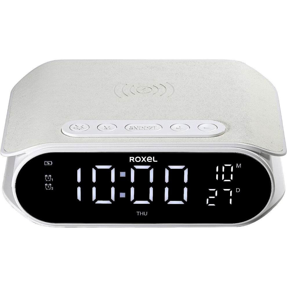 Roxel RAC-10 Bedside Alarm Clock With Super Fast Wireless Charging (5W/10W/15W) White
