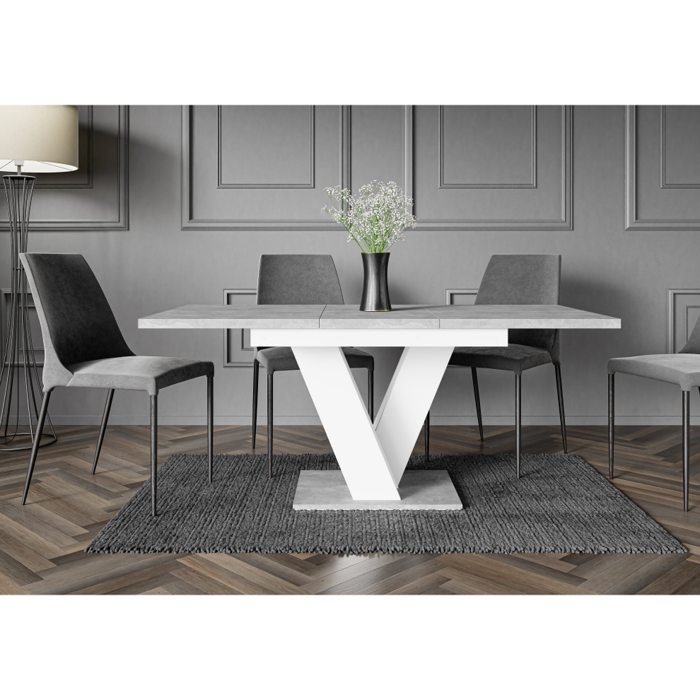 Extendable Dining Table 1.2-1.6m V Leg Concrete Grey Effect/White Masy