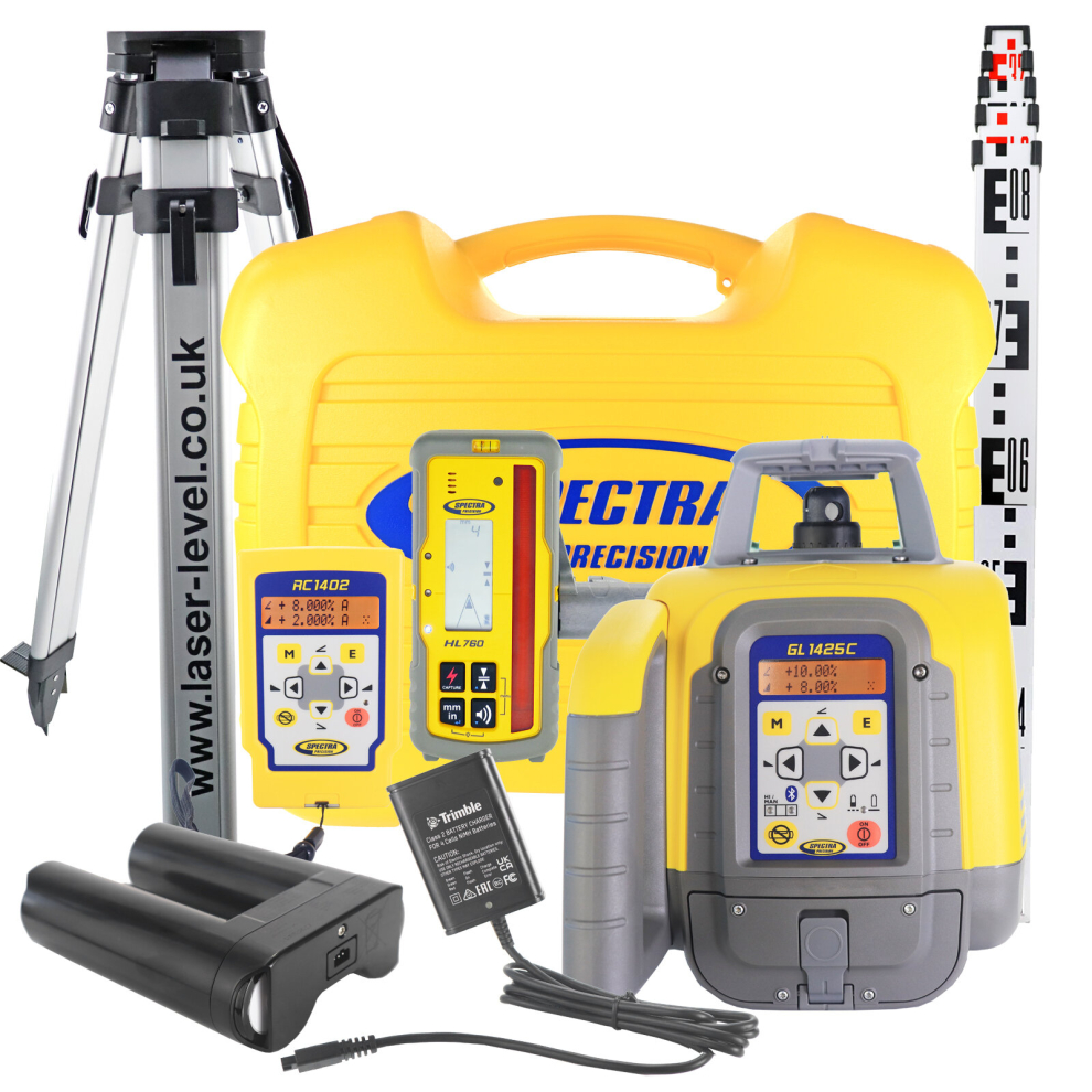Spectra GL1425C True Grade Laser Level with Detector, Tripod & Staff