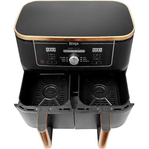 Ninja Foodi Dual Zone Air Fryer MAX Tongs 9.5 L 2470 W Roast Bake Nonstick Dishwasher Safe Baskets Amazon Exclusive Copper Black AF400UKCP