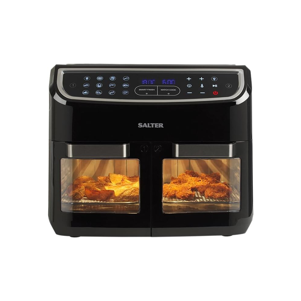 Salter EK5668GW Dual View Air Fryer Oven  XL Multi-Cooker with 12L Capacity, Add Divider for 5L Dual Cooking, Removable Clean Accessory Kit,2600 W