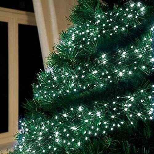 Garden Store Direct 480 LED Cluster Multi-Function Lights – Ice White, 3.7m Set, 5m Lead, 8-Function Controller with Memory, 6h/18h Timer, IP44, Green Cable