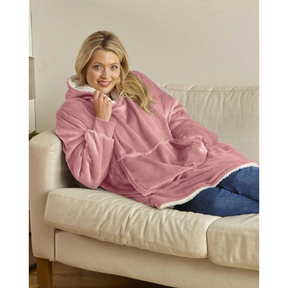 (Pink) Country Club Heated Eskimo Sherpa Hoodie Blanket/Throw Oversized One Size Fits Most