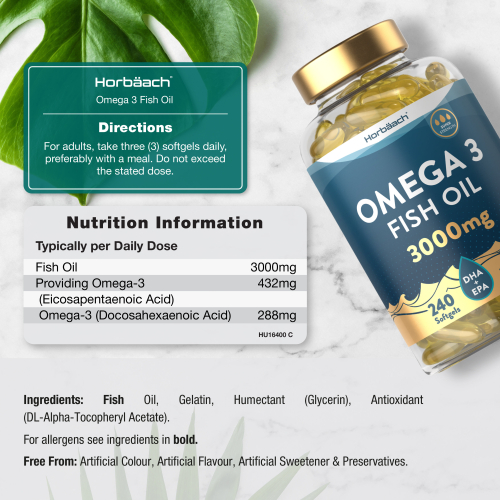 Omega 3 Fish Oil 3000mg | 240 Capsules | with EPA & DHA Fatty Acids