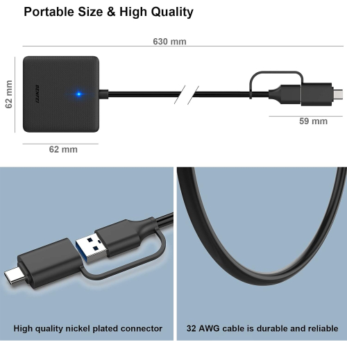 Memory Card Reader, BENFEI 4in1 USB USB-C to SD Micro SD MS CF Card Reader Adapter 2