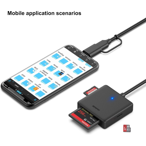 Memory Card Reader, BENFEI 4in1 USB USB-C to SD Micro SD MS CF Card Reader Adapter 1